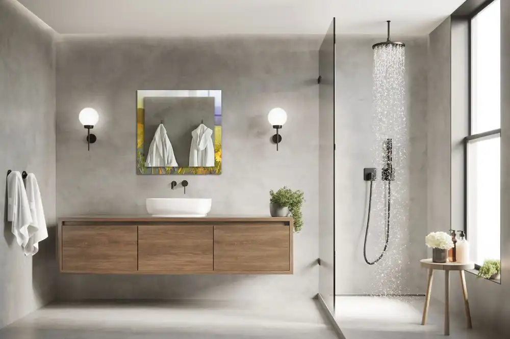 Espejo rectangular estampado Campo de girasoles