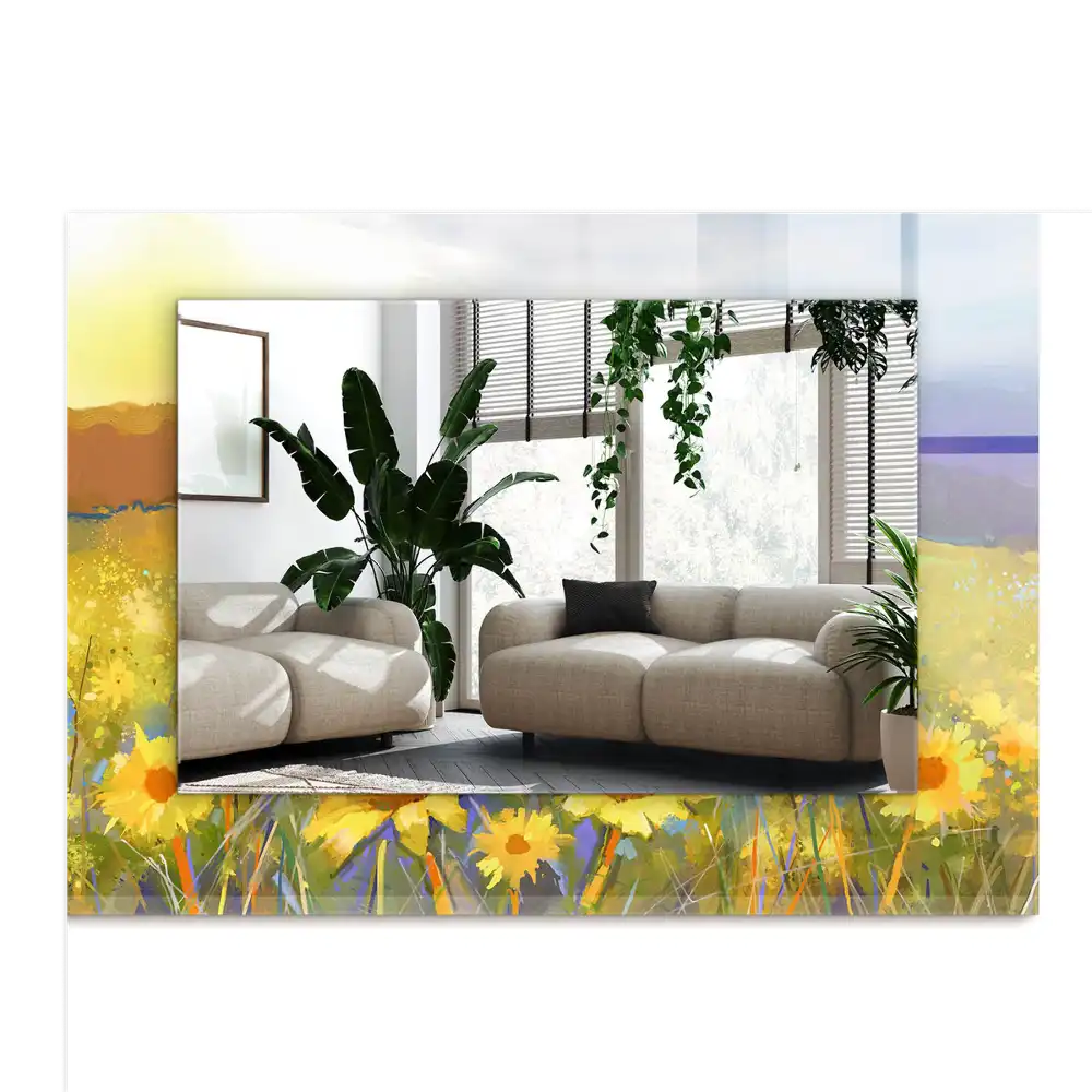 Espejo rectangular estampado Campo de girasoles