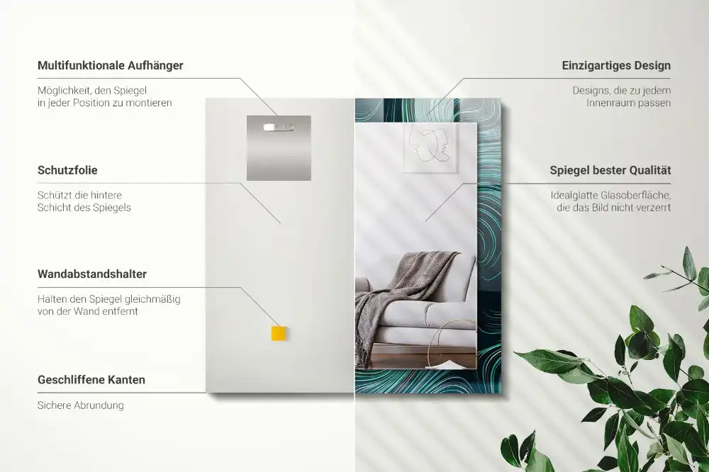 Espejo rectangular impreso Patrones de líneas abstractas