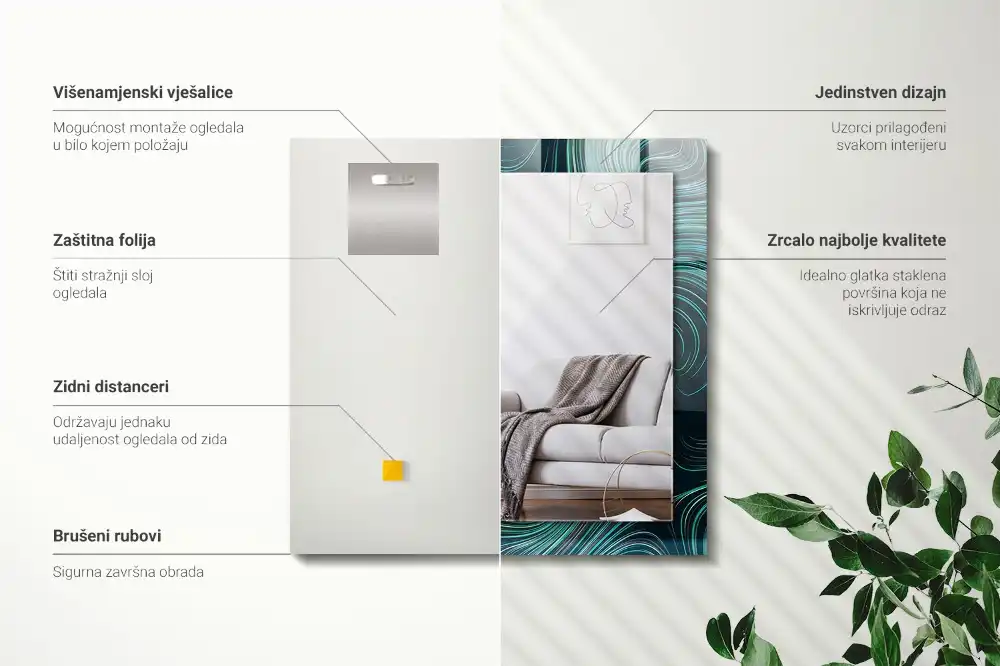 Espejo rectangular impreso Patrones de líneas abstractas