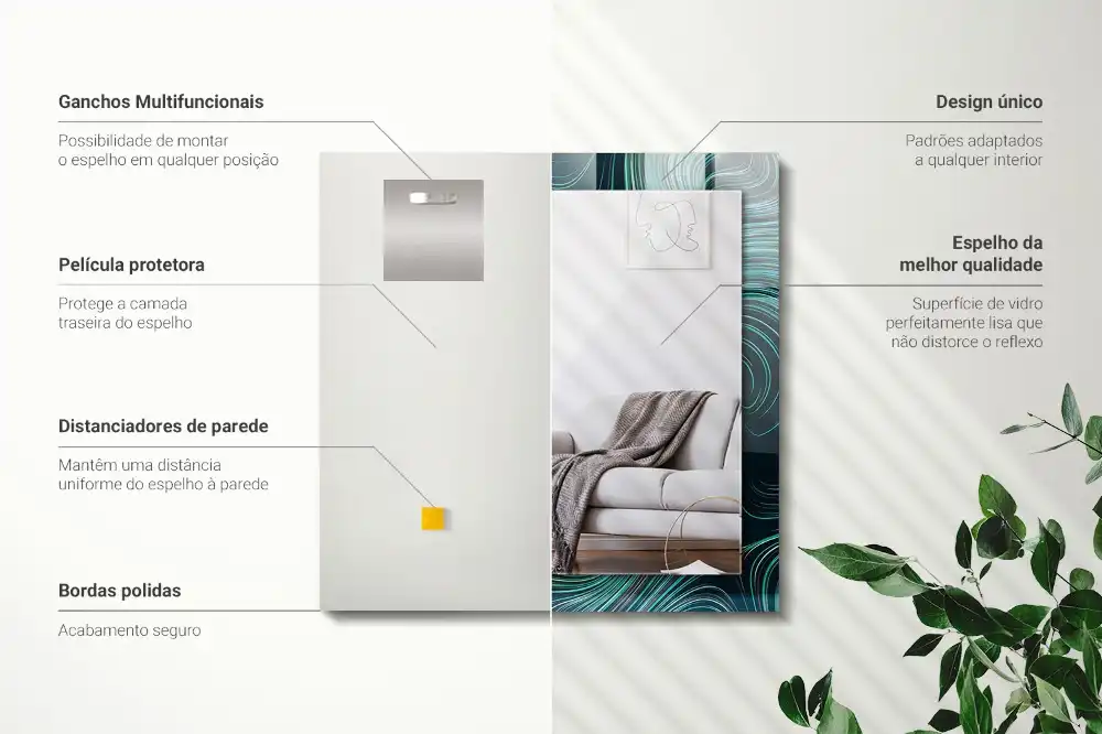 Espejo rectangular impreso Patrones de líneas abstractas