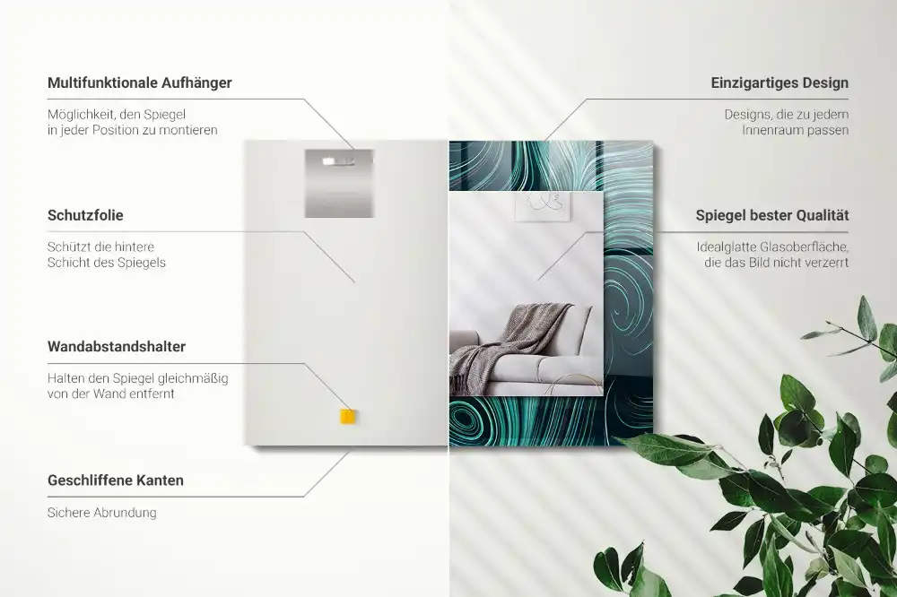 Espejo rectangular impreso Patrones de líneas abstractas