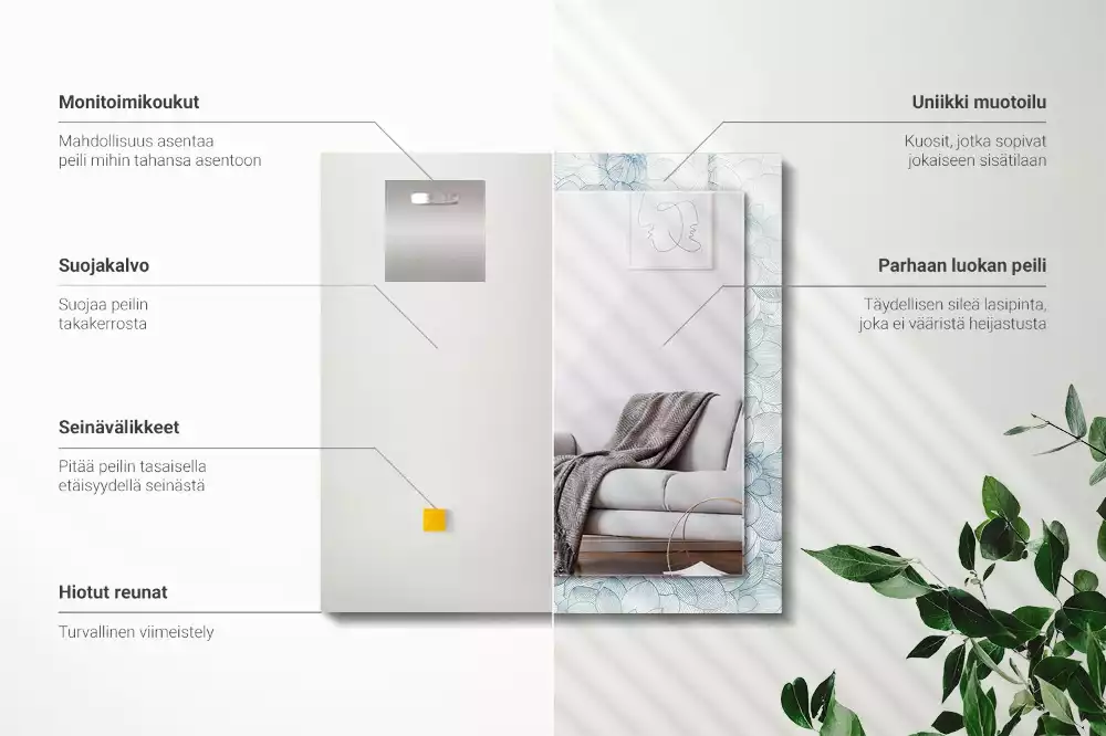 Espejo rectangular impreso Patrón de flores azules