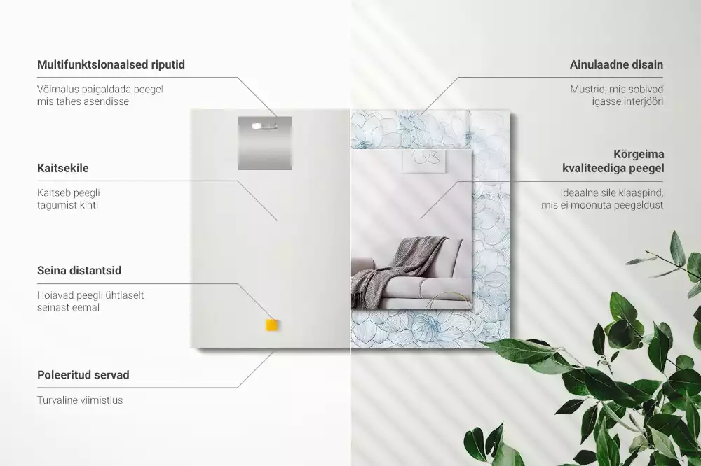 Espejo rectangular impreso Patrón de flores azules