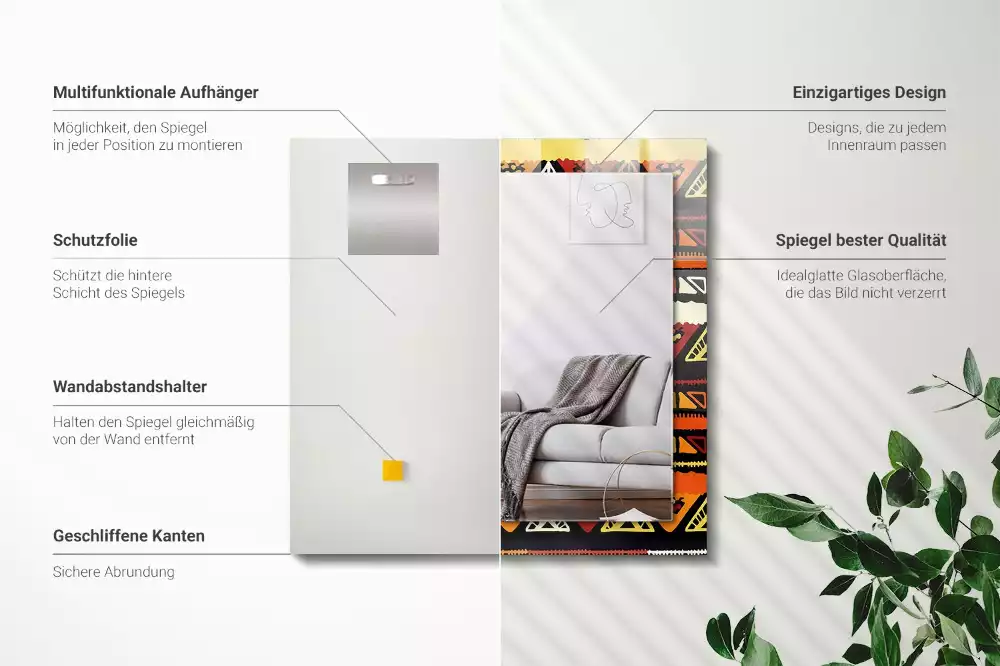 Espejo rectangular estampado Patrón étnico colorido