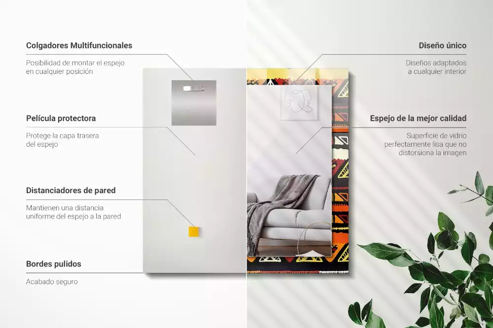 Espejo rectangular estampado Patrón étnico colorido