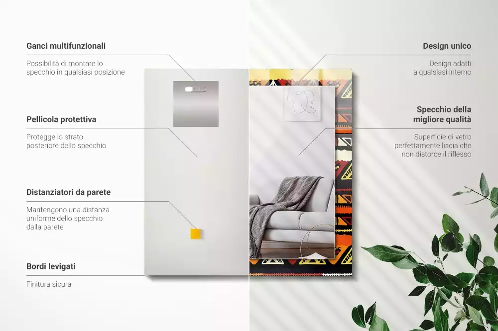 Espejo rectangular estampado Patrón étnico colorido