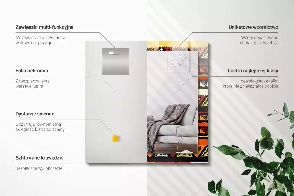 Espejo rectangular estampado Patrón étnico colorido