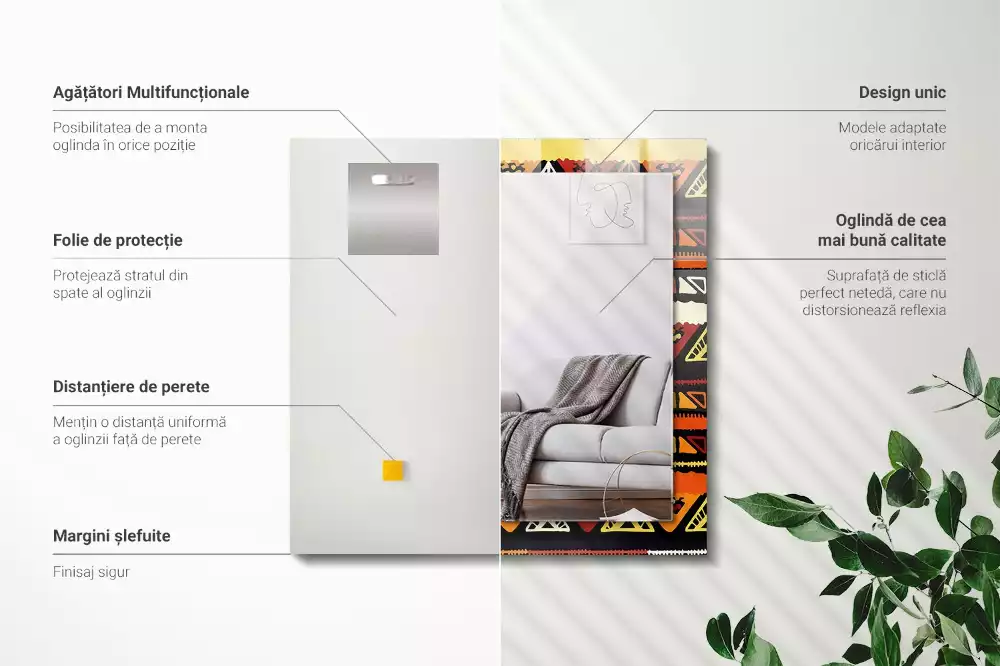 Espejo rectangular estampado Patrón étnico colorido