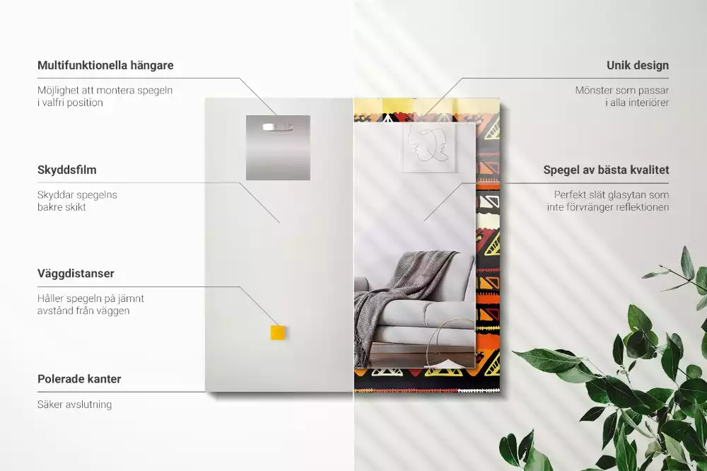 Espejo rectangular estampado Patrón étnico colorido