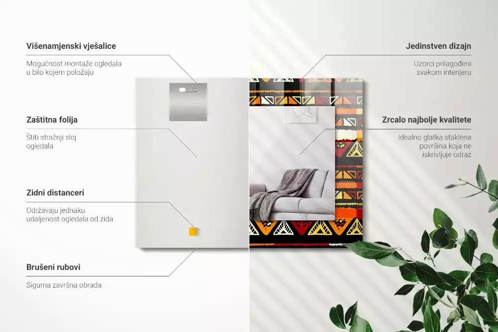 Espejo rectangular estampado Patrón étnico colorido