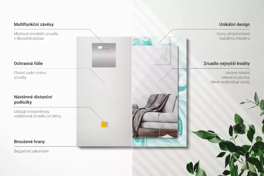 Espejo rectangular estampado Patrón de mármol abstracto