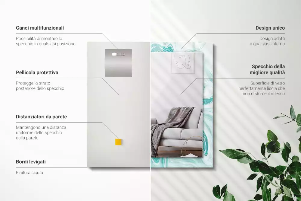 Espejo rectangular estampado Patrón de mármol abstracto