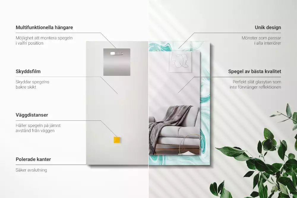 Espejo rectangular estampado Patrón de mármol abstracto