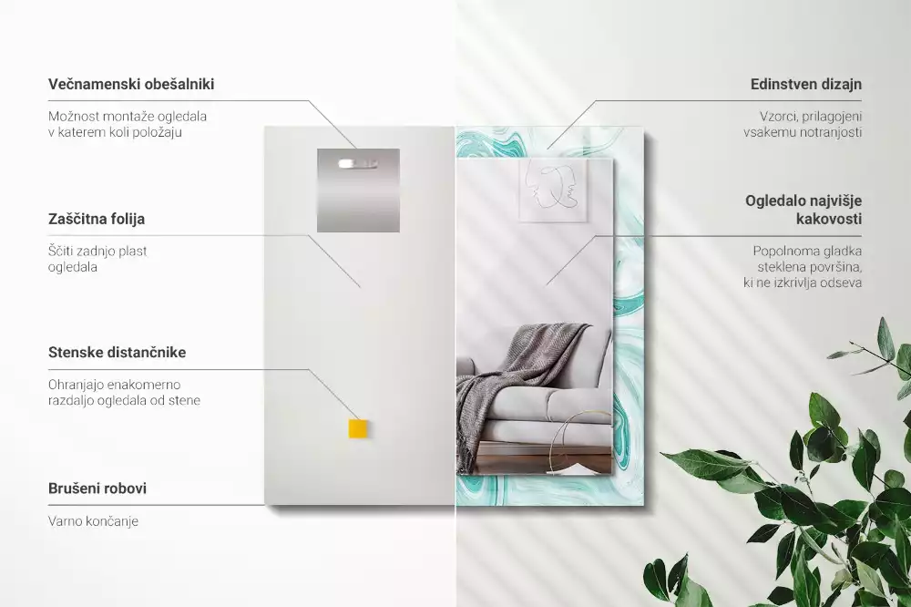 Espejo rectangular estampado Patrón de mármol abstracto