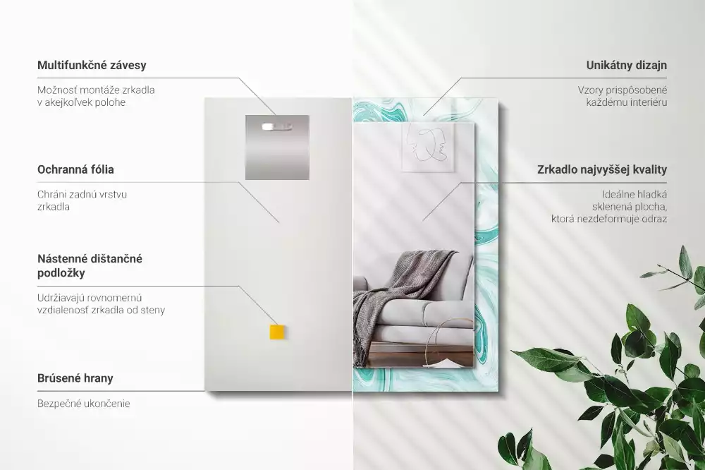 Espejo rectangular estampado Patrón de mármol abstracto