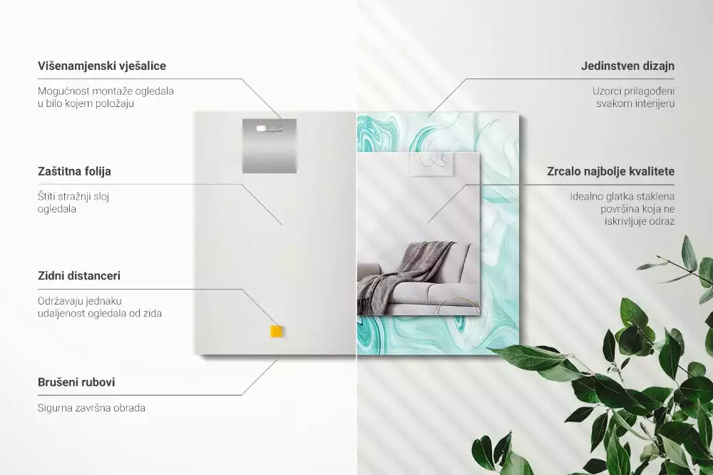 Espejo rectangular estampado Patrón de mármol abstracto