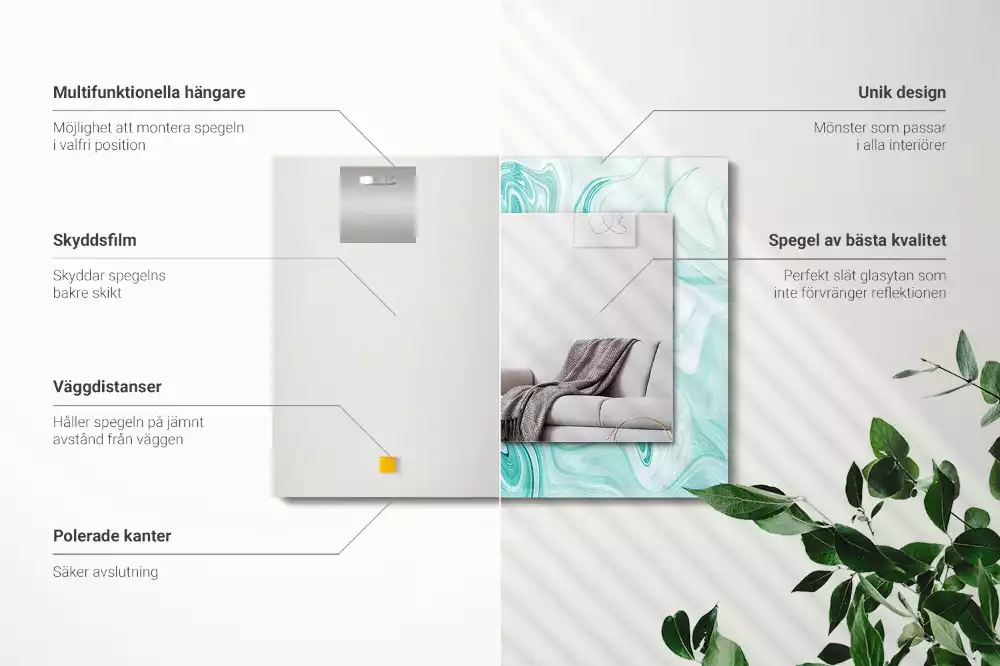 Espejo rectangular estampado Patrón de mármol abstracto