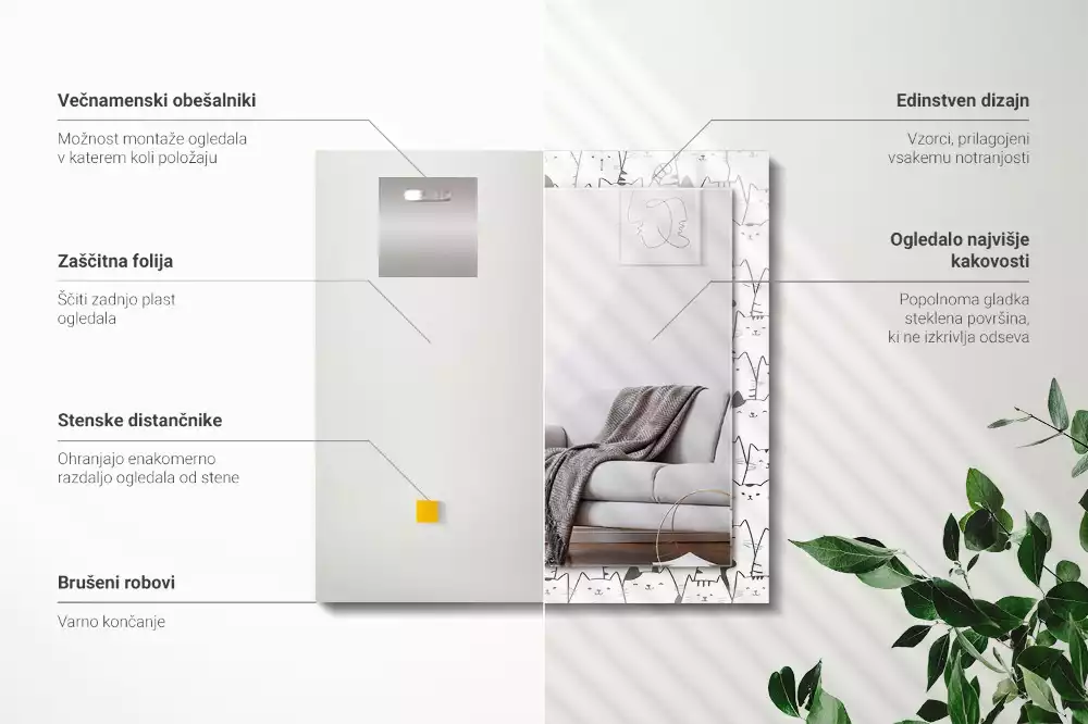 Espejo rectangular impreso gatos felices