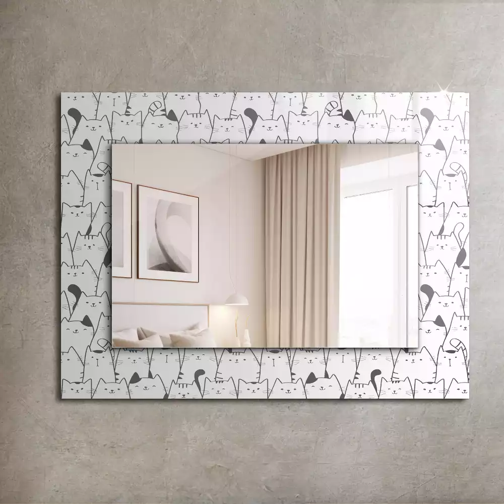 Espejo rectangular impreso gatos felices