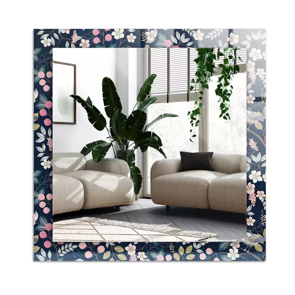 Espejo rectangular impreso Flores hojas pájaros