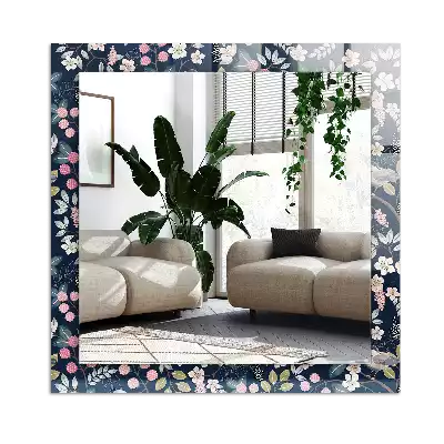 Espejo rectangular impreso Flores hojas pájaros