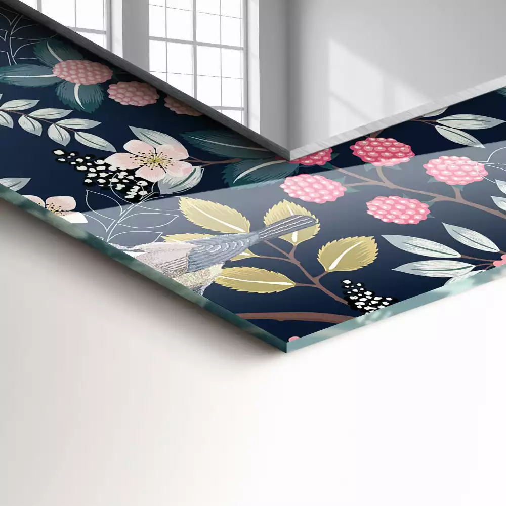 Espejo rectangular impreso Flores hojas pájaros