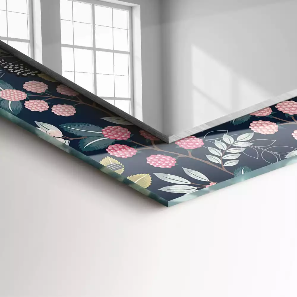 Espejo rectangular impreso Flores hojas pájaros