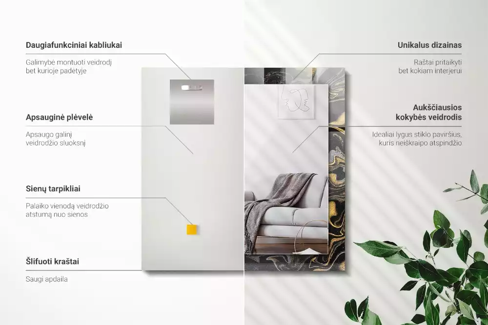 Espejo rectangular estampado Patrón de mármol abstracto