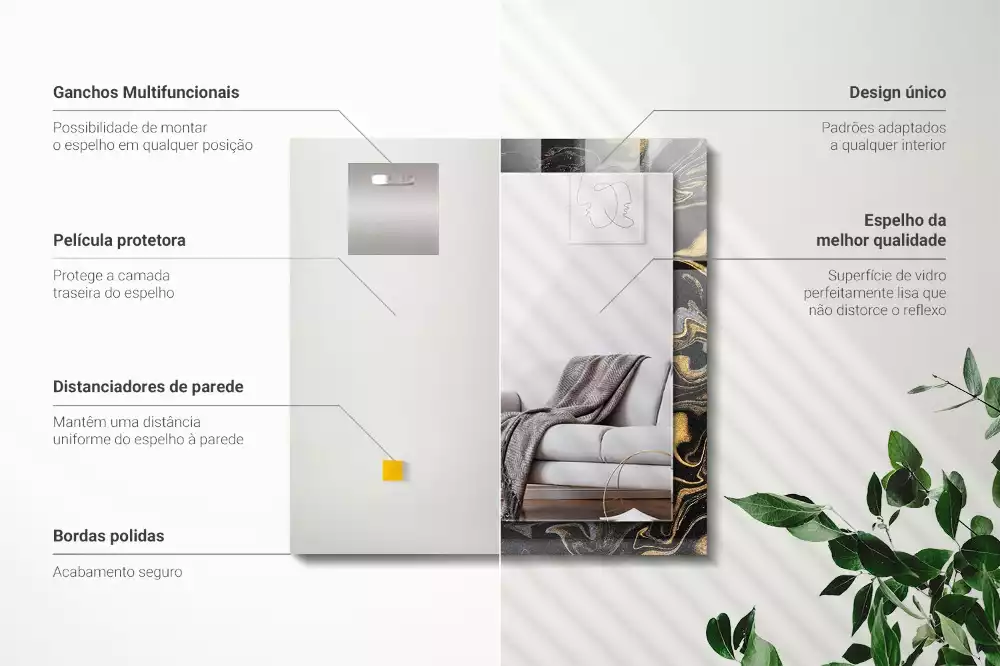 Espejo rectangular estampado Patrón de mármol abstracto