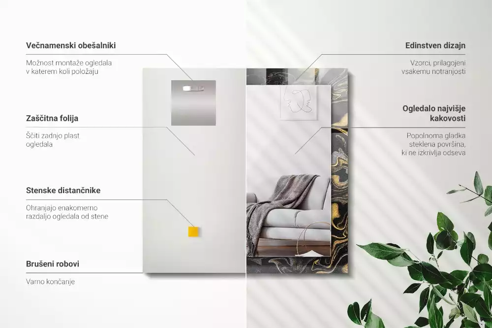 Espejo rectangular estampado Patrón de mármol abstracto