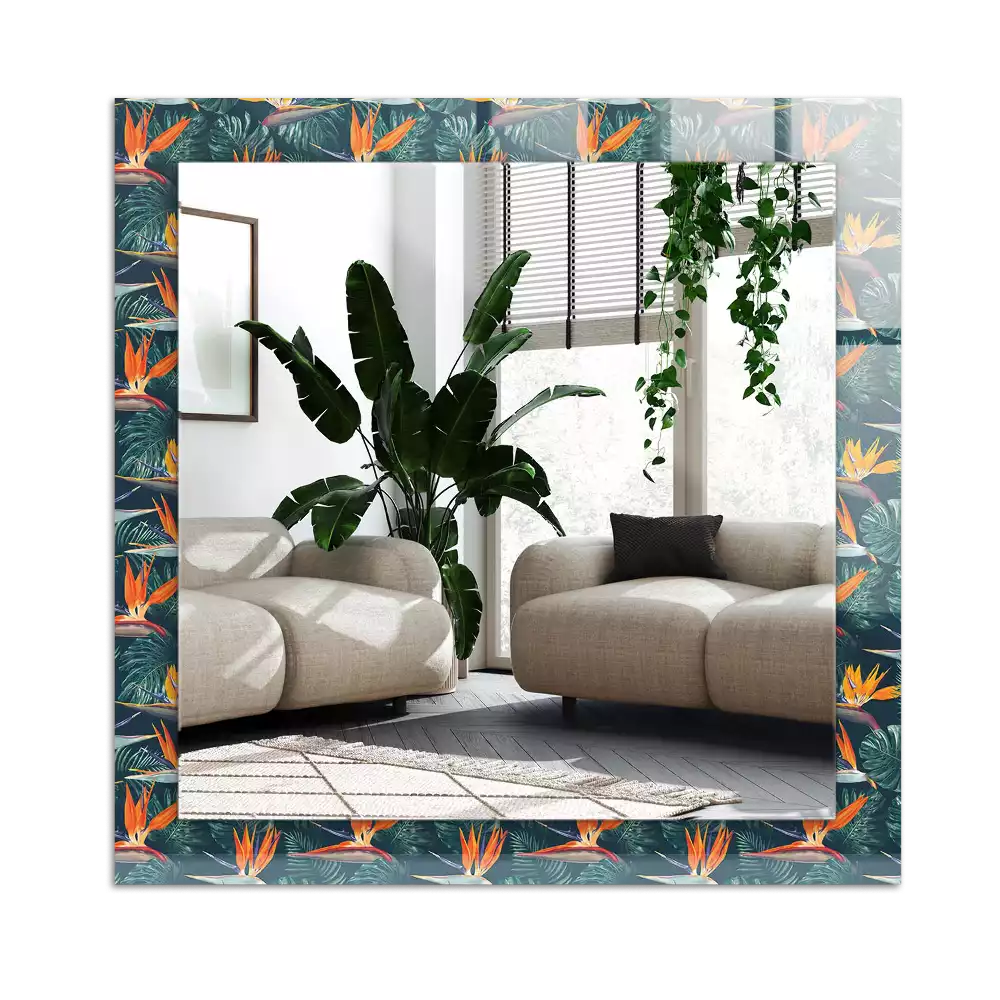 Espejo rectangular impreso Flores y hojas