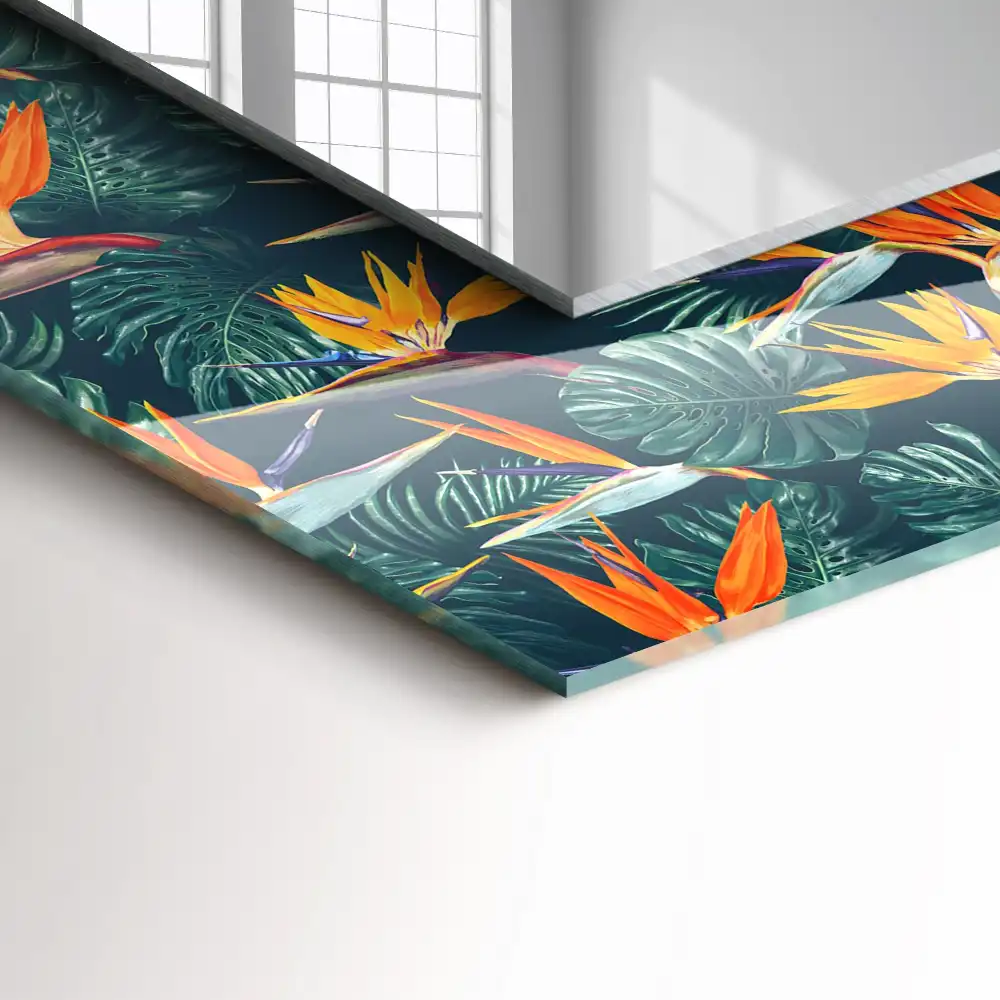 Espejo rectangular impreso Flores y hojas