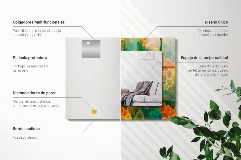 Espejo rectangular estampado Árboles de otoño