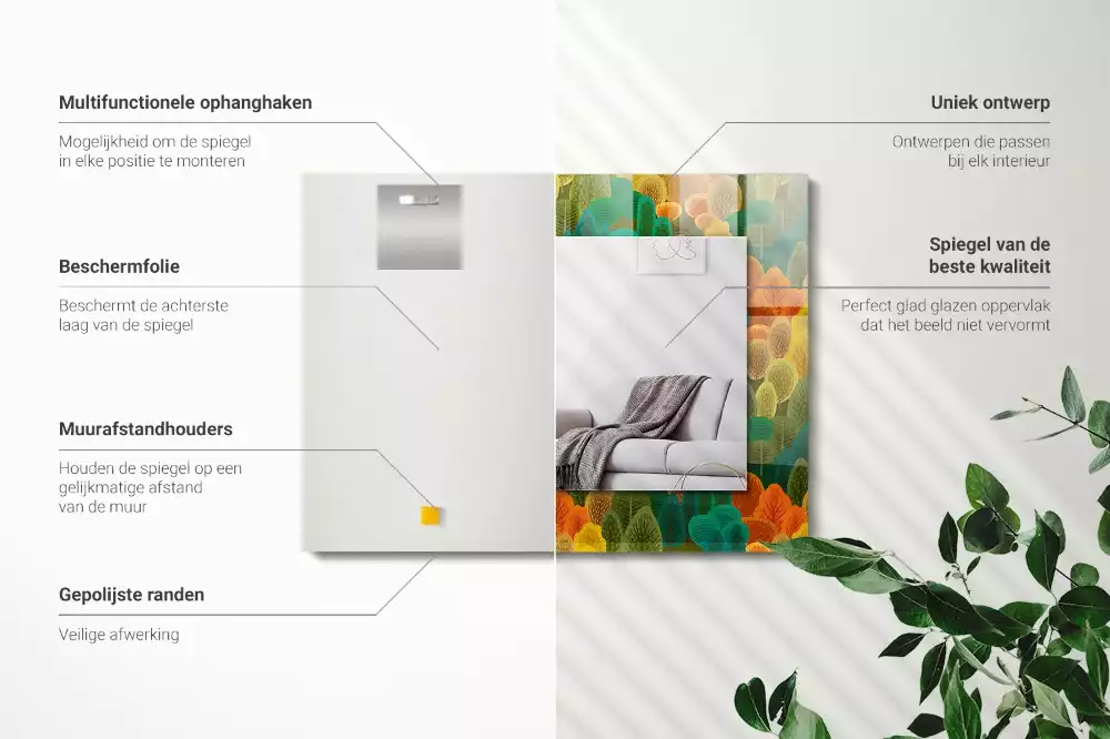 Espejo rectangular estampado Árboles de otoño