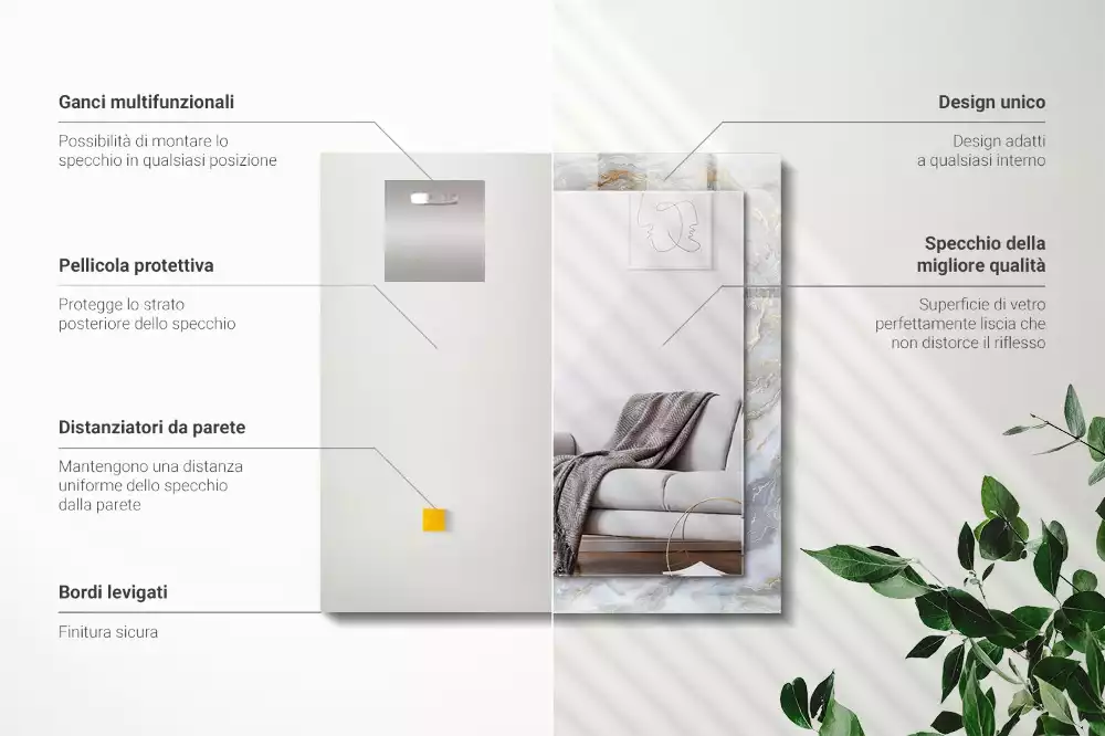 Espejo rectangular estampado Textura de patrón de mármol