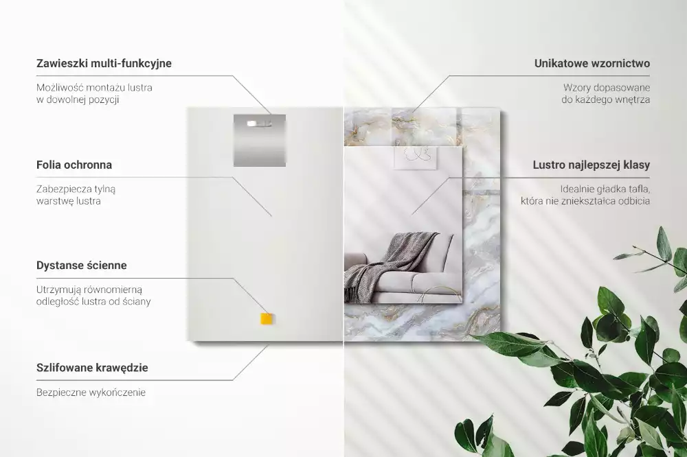 Espejo rectangular estampado Textura de patrón de mármol