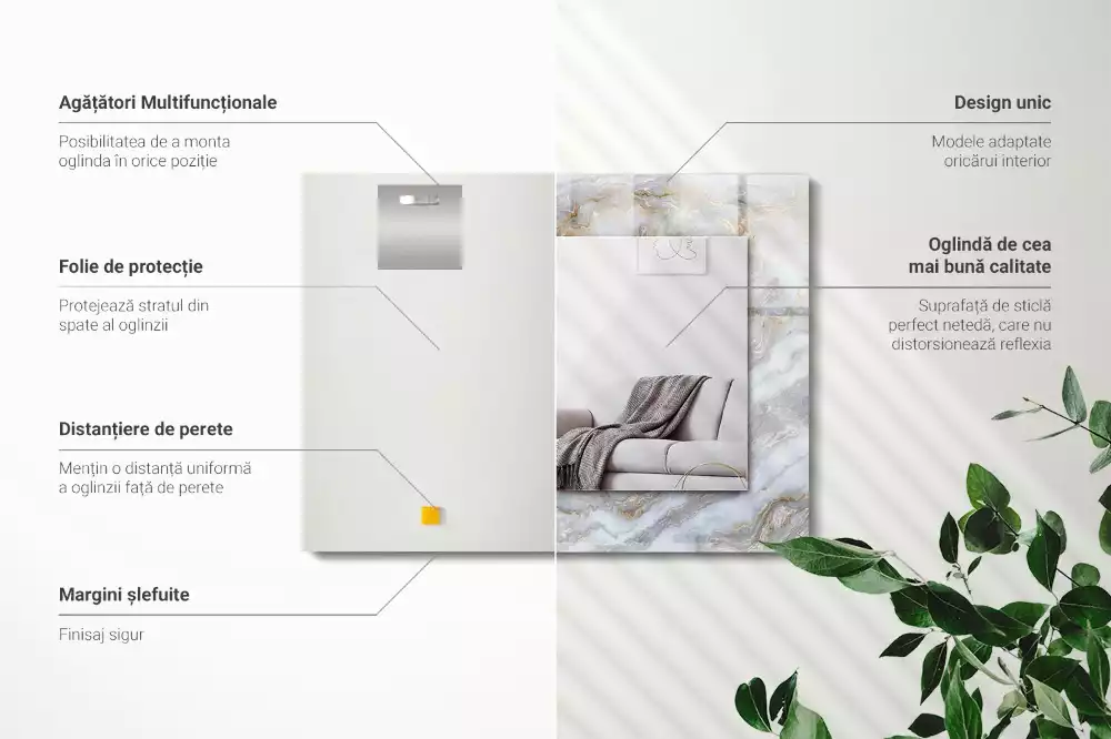 Espejo rectangular estampado Textura de patrón de mármol