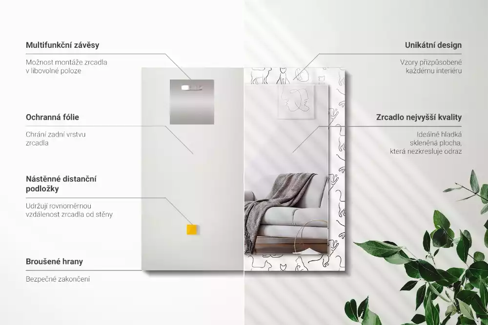 Espejo rectangular impreso Contornos de gatos