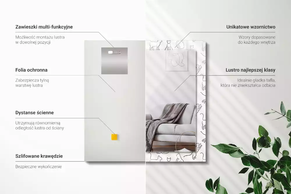 Espejo rectangular impreso Contornos de gatos