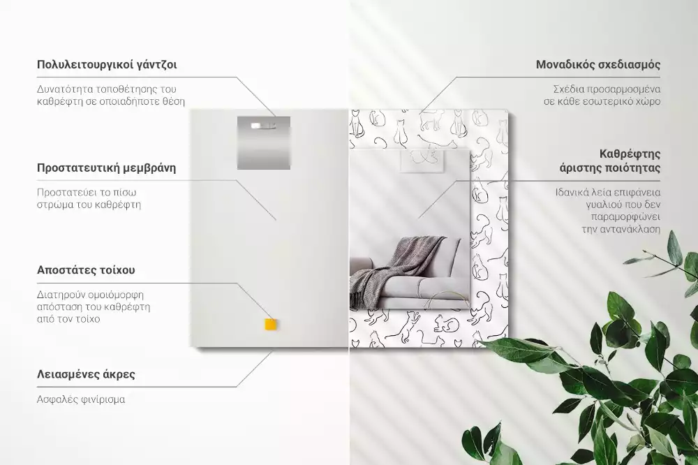 Espejo rectangular impreso Contornos de gatos