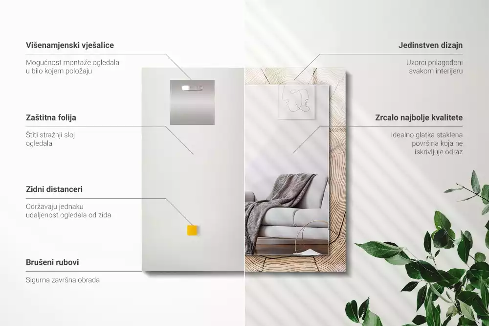 Espejo rectangular estampado Sección transversal del tronco de un árbol