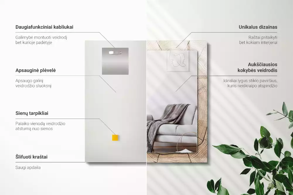 Espejo rectangular estampado Sección transversal del tronco de un árbol