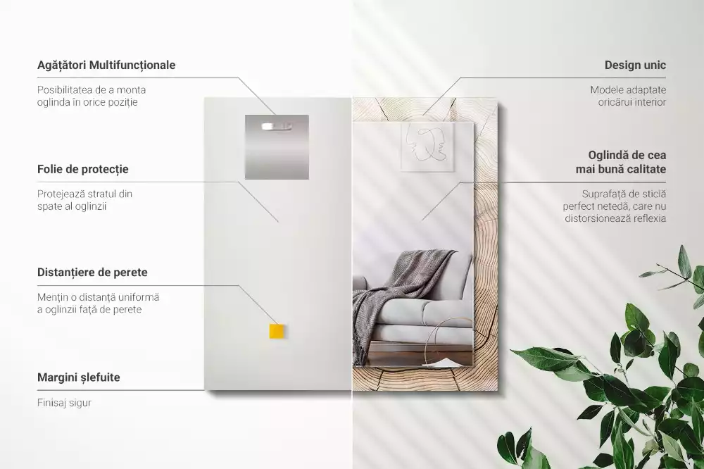 Espejo rectangular estampado Sección transversal del tronco de un árbol