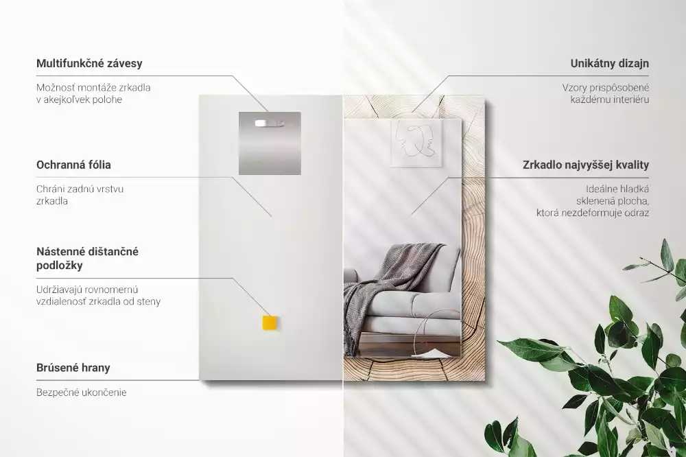 Espejo rectangular estampado Sección transversal del tronco de un árbol