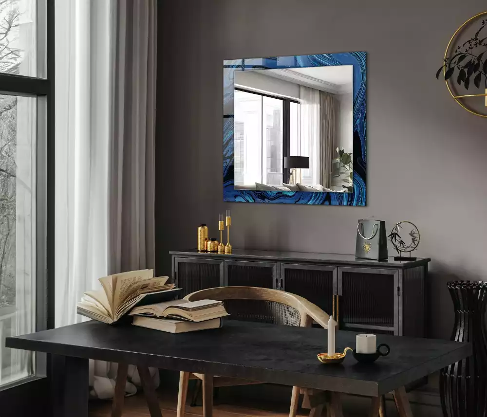 Espejo rectangular estampado Patrón azul abstracto