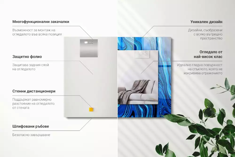 Espejo rectangular estampado Patrón azul abstracto