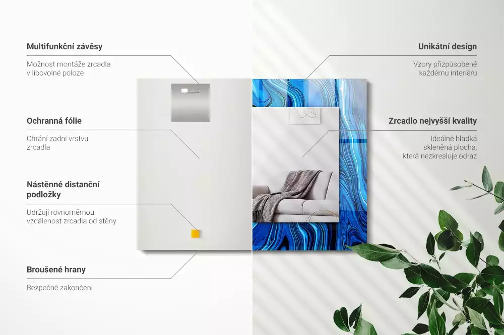 Espejo rectangular estampado Patrón azul abstracto