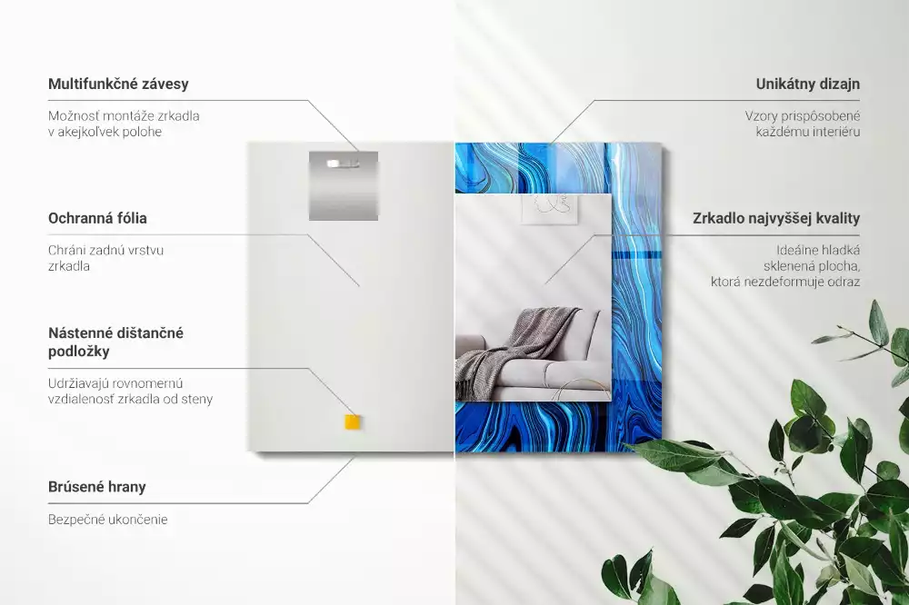 Espejo rectangular estampado Patrón azul abstracto