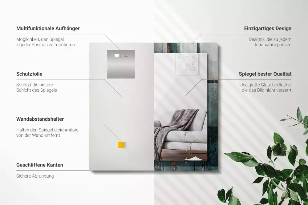 Espejo rectangular impreso Pizarras verdes de madera